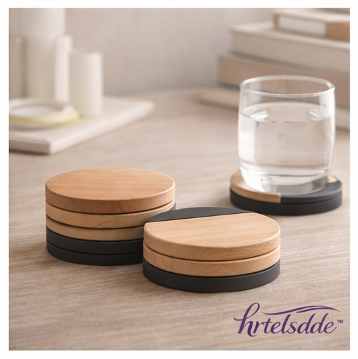 hrtelsdde™ Wood & Silicone Coasters Set of 6 | Modern Home Living Table Protection