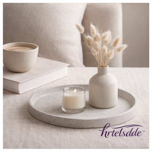 hrtelsdde™ Concrete Texture Round Decorative Tray | Luxury Home Living Coffee Table Accent