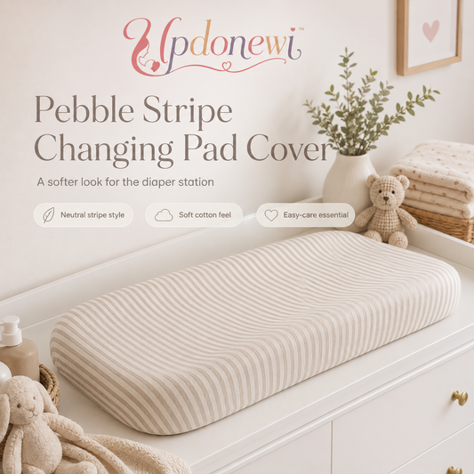 Updonewi™ Pebble Stripe Changing Pad Cover – Neutral Nursery Changing Table Cover, Soft Cotton Baby Diaper Station Essential, Modern Beige Baby Room Decor