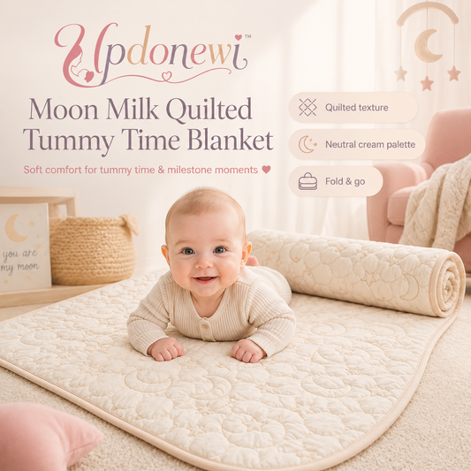 Updonewi™ Moon Milk Quilted Baby Play Blanket – Tummy Time Mat, Nursery Photo Blanket, Soft Cotton Baby Floor Blanket, Cream Neutral Baby Shower Gift