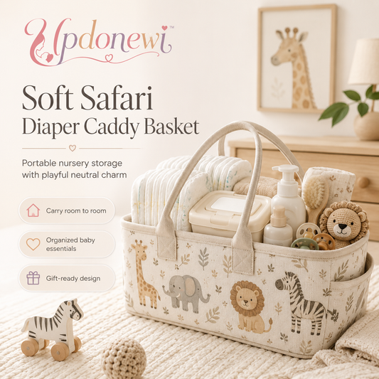 Updonewi™ Soft Safari Diaper Caddy Organizer – Nursery Storage Basket, Portable Baby Diaper Station, Wipes and Lotion Holder, Neutral Baby Shower Gift